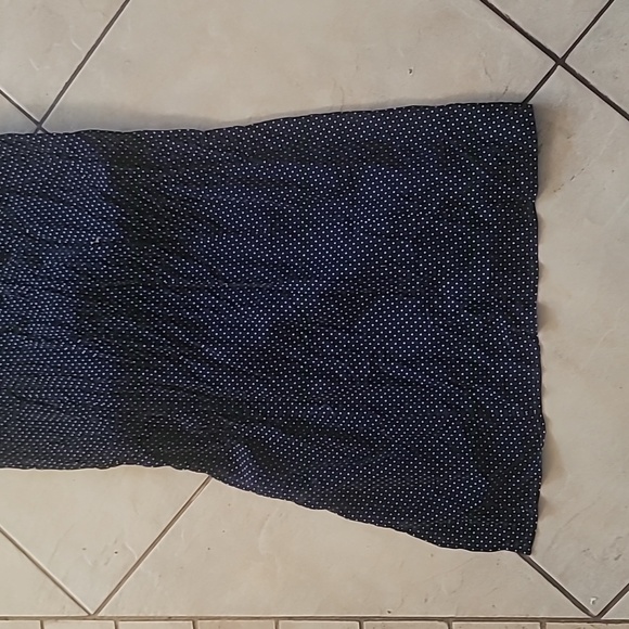 Vintage Navy Polka Dot V-neck Back Cut Out Strap Front Split Dress SZ 7/8 - Picture 6 of 16